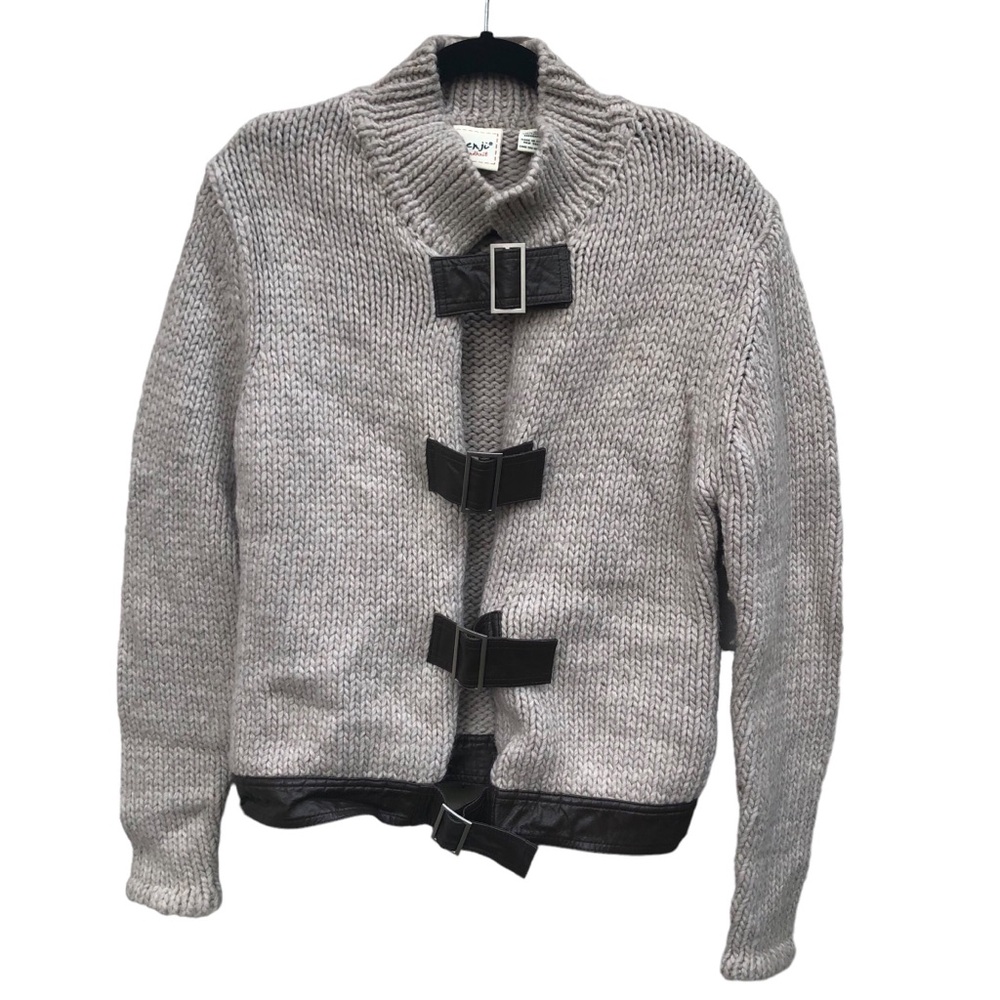 Kenji Hand Knit Beige Sweater with Leather Detailed Buckles size XL - Picture 4 of 8